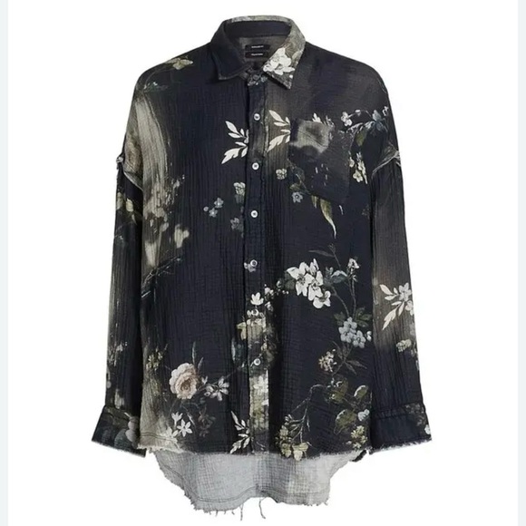 R13 Shredded Seam Drop Neck Shirt Bleached Floral - Picture 4 of 11